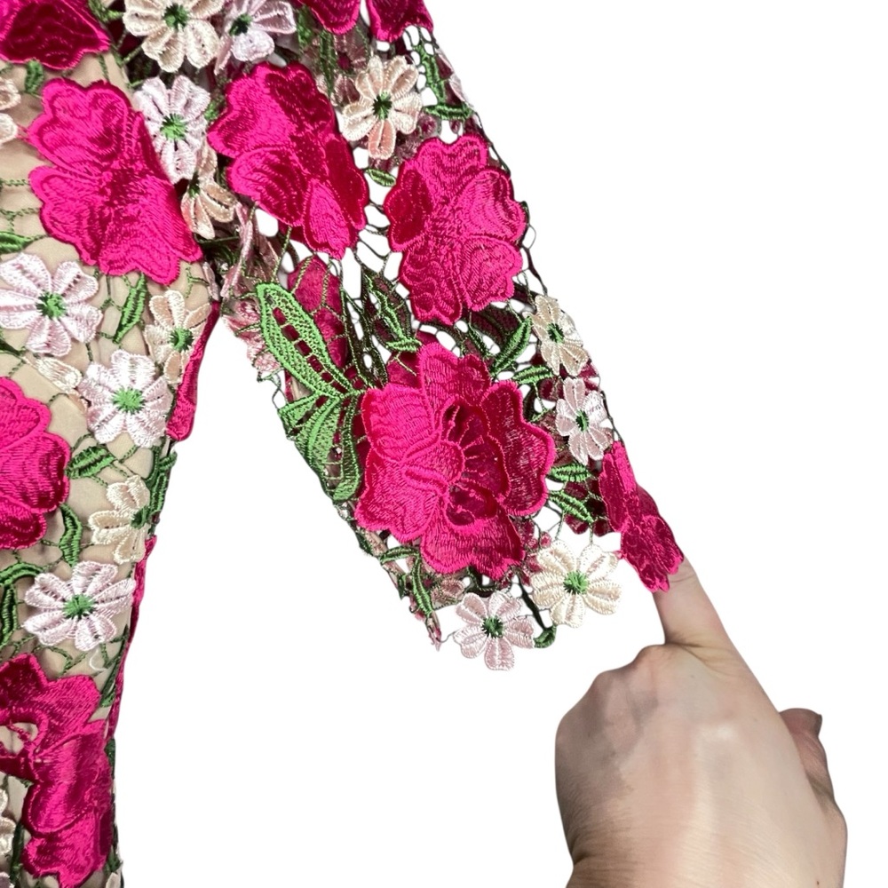 Xscape Pink and Cream Floral Lace Midi Dress - Picture 9 of 13